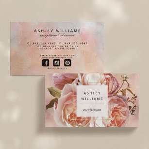 LUMINOUS ROSE & Peony Elegant Floral Horizontal Business Card