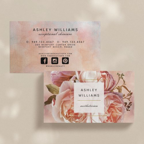 LUMINOUS ROSE  Peony Elegant Floral Horizontal Business Card
