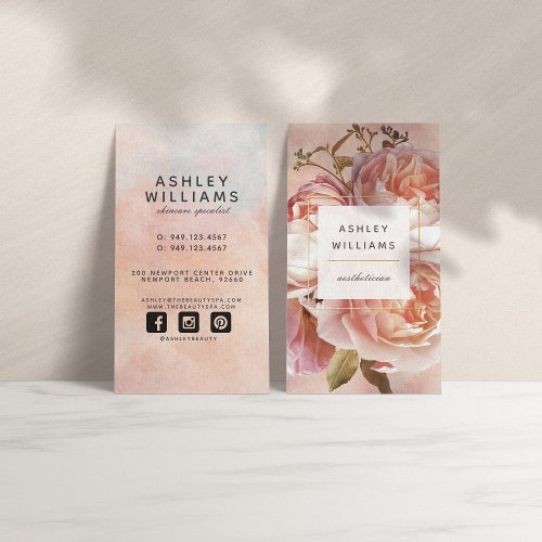 LUMINOUS ROSE  Peony Elegant Floral Vertical Business Card