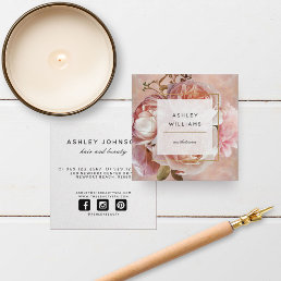 LUMINOUS ROSE &amp; Peony Elegant Modern Floral Square Square Business Card