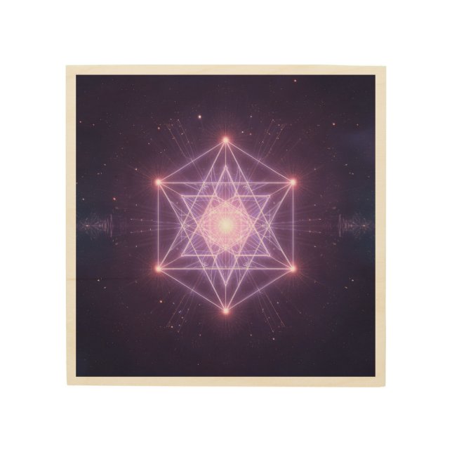 Luminous Sacred Geometry Star Pattern Wood Wall Art (Front)
