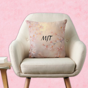 Luminous Sakura Cherry Blossom Branches Monogram Throw Pillow