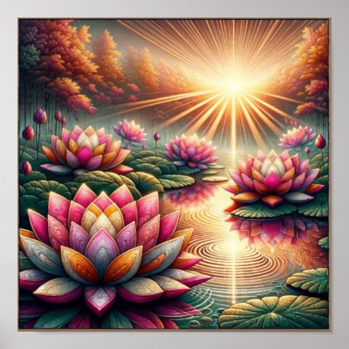 Luminous Serenity Lotus Blossoms at Dawn Poster