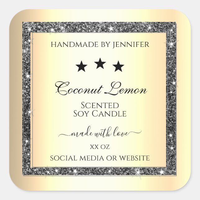 Luminous Silver Glitter Gold Effect Product Labels (Front)