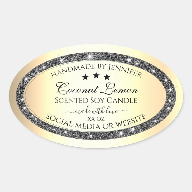 Luminous Silver Glitter Gold Effect Product Labels (Front)