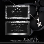 Luminous Silver Sparkle Glitter Diamonds Black Business Card at Zazzle