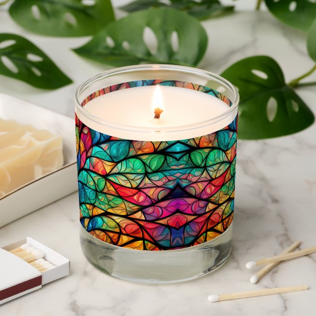 Luminous Stained Glass Vibrant Abstract  Scented Candle (Lit)