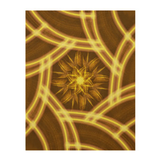 “Luminous Star Portal – Symmetrical Golden Fractal Wood Wall Art