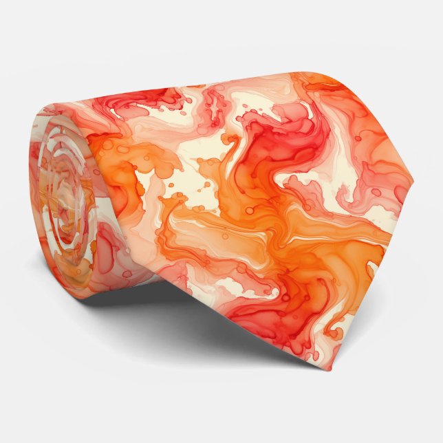 Luminous Sunset Glow Ink Wash Abstract Neck Tie (Rolled)
