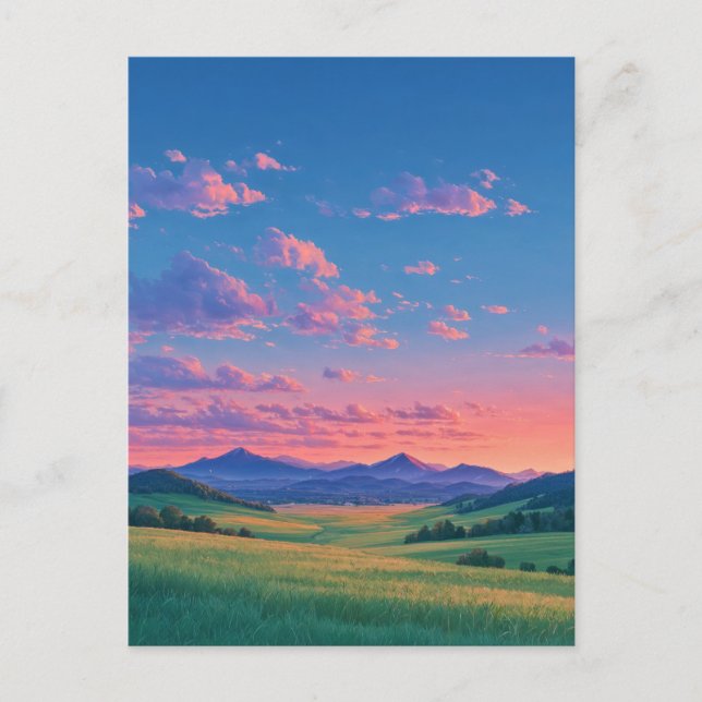 Luminous Sunset Over Rolling Green Hills Postcard (Front)