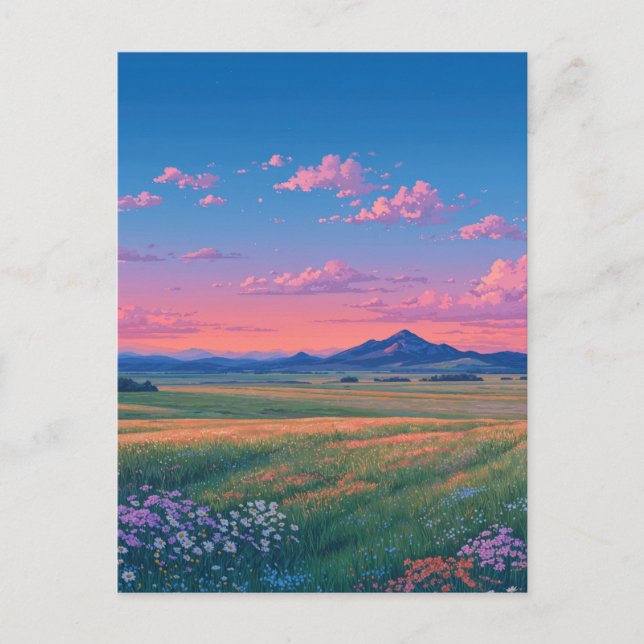 Luminous Sunset Over Wildflower Mountain Meadow Postcard (Front)