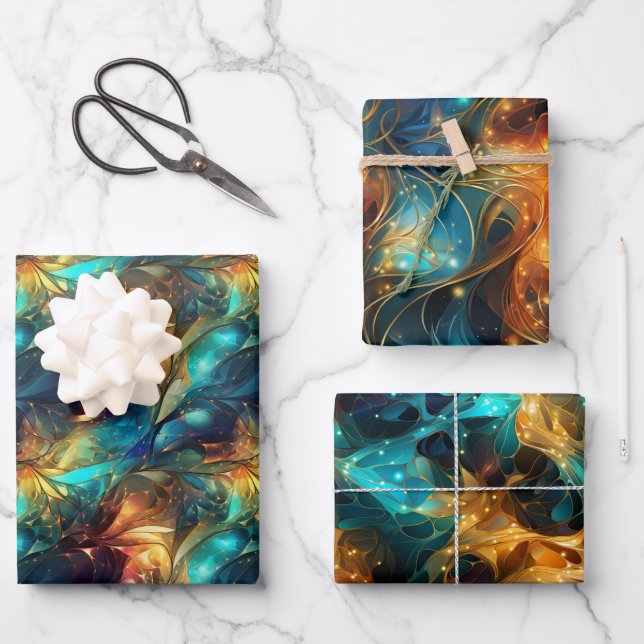 Luminous Threads: 3D Light Weave Design Wrapping Paper Sheets (Front)