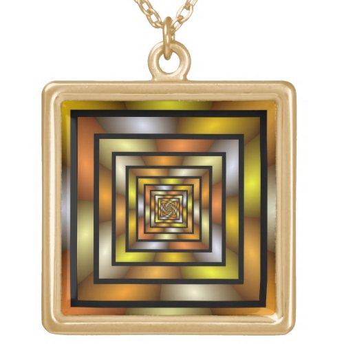 Luminous Tunnel Colorful Trippy Fractal Graphic Gold Plated Necklace