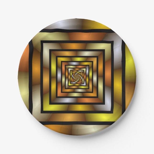 Luminous Tunnel Colorful Trippy Fractal Graphic Paper Plates (Front)