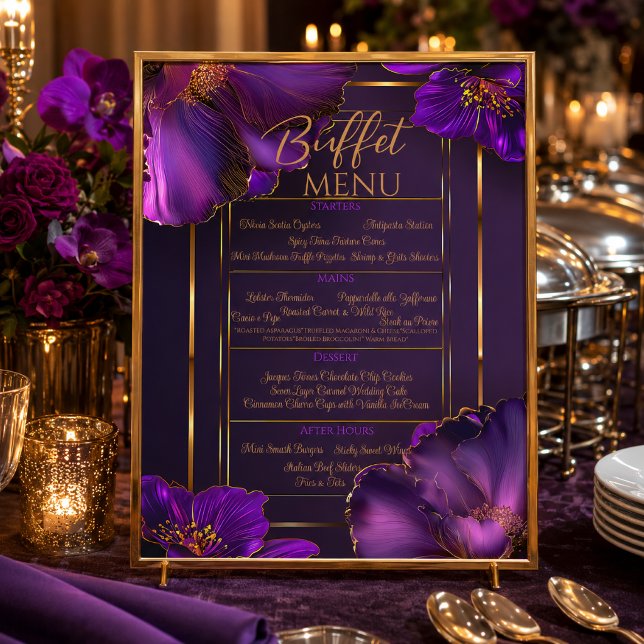Luminous Violets Purple Buffet Menu (Stylish Luminous Violets Wedding Buffet Menu )