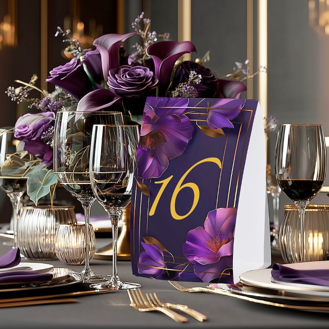 Luminous Violets Purple Wedding Table Number Paper Table Tent (Stylish Violet Purple Table Number Tent )