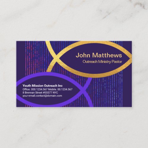 Luminous Water Lines Gold Ichthus Christian Fish Business Card