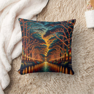 “Luminous Waterway: Riverwalk" Throw Pillow