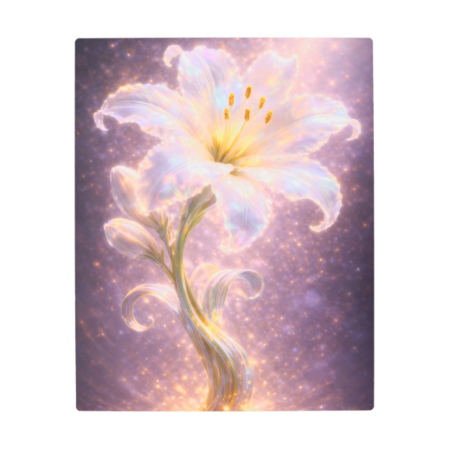 Luminous White Lily Metal Wall Art - Celestial  (Front)