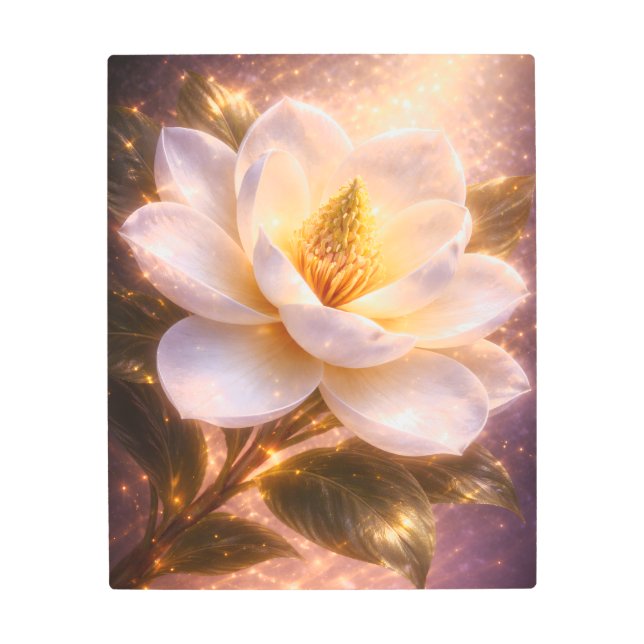 Luminous White Magnolia Metal Wall Art Etherial (Front)