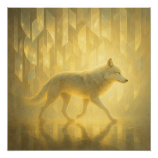 Luminous White Wolf in the Golden Light Realm – Ge Poster