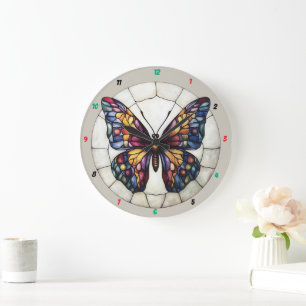 Luminous Wings" - Stained Glass Butterfly Large Clock