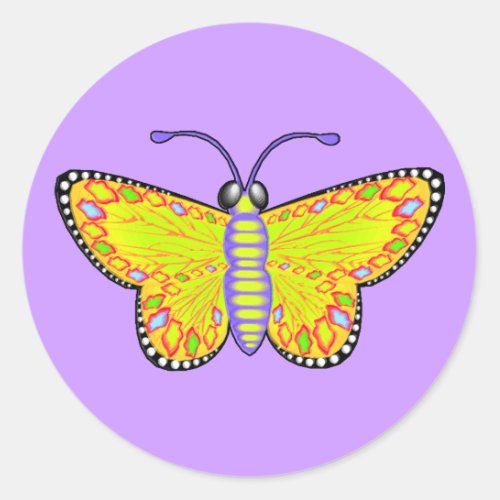 Luminous Yellow Butterfly Classic Round Sticker