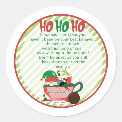 Lump of coal cocoa bomb label youve been naughty classic round sticker
