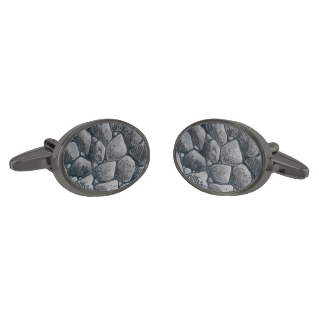 Lump of Coal gunmetal oval cufflinks (Angled)
