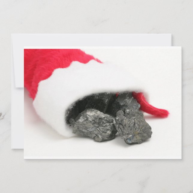 Lumps of coal spilling out of a Christmas Holiday Card (Front)