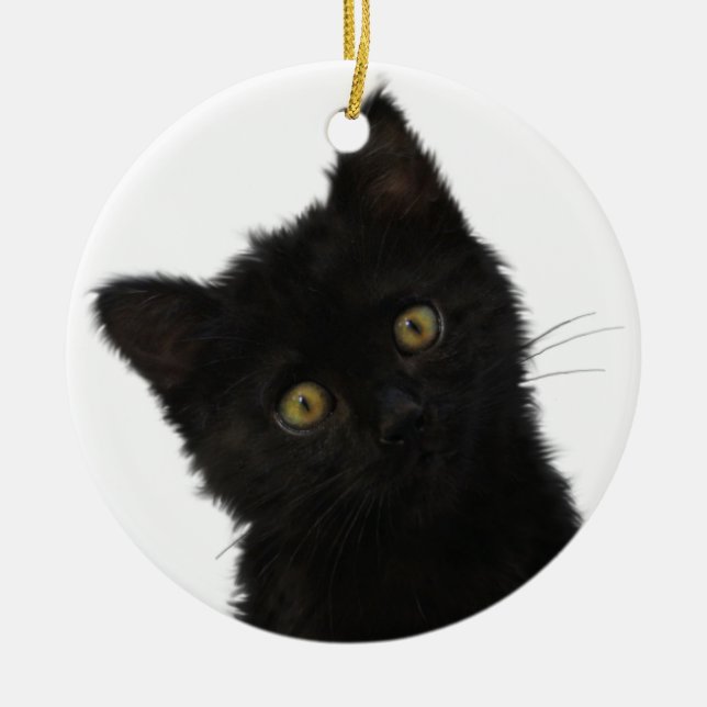 Luna Bella Black Kitten Ceramic Ornament (Front)