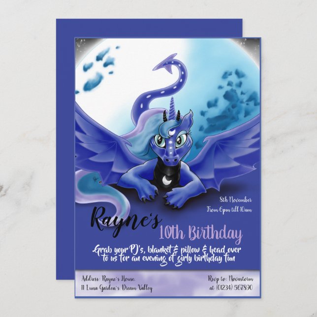 Luna Dragon Party Invitations (Front/Back)