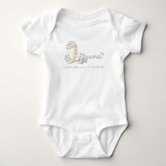 Luna girls name meaning L monogram hearts Baby Bodysuit (Front)