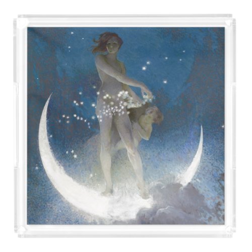 Luna Goddess at Night Scattering Stars Acrylic Tray