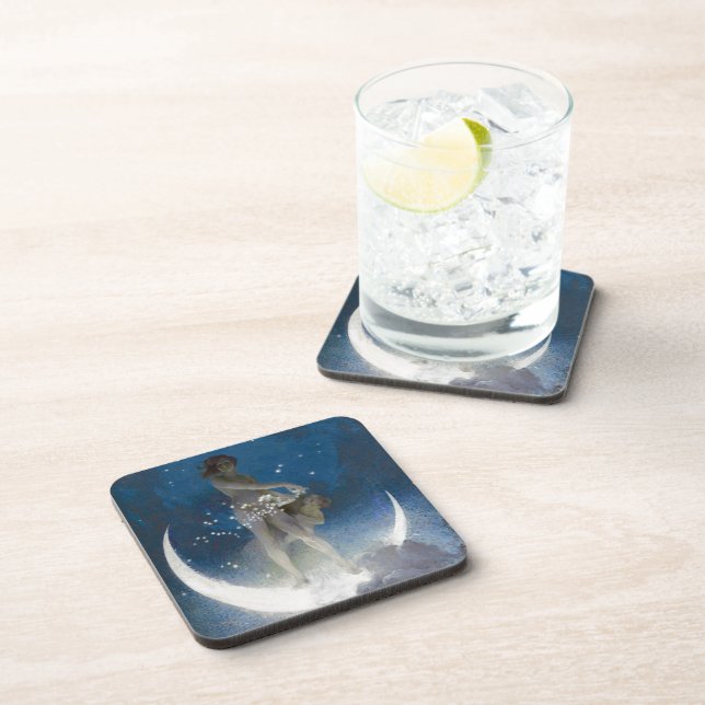 Luna Goddess at Night Scattering Stars Beverage Coaster (Right Side)