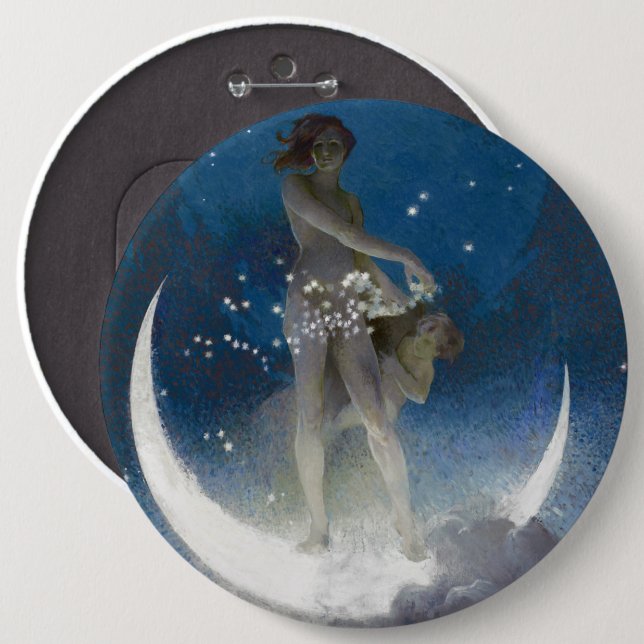 Luna Goddess at Night Scattering Stars Button (Front & Back)
