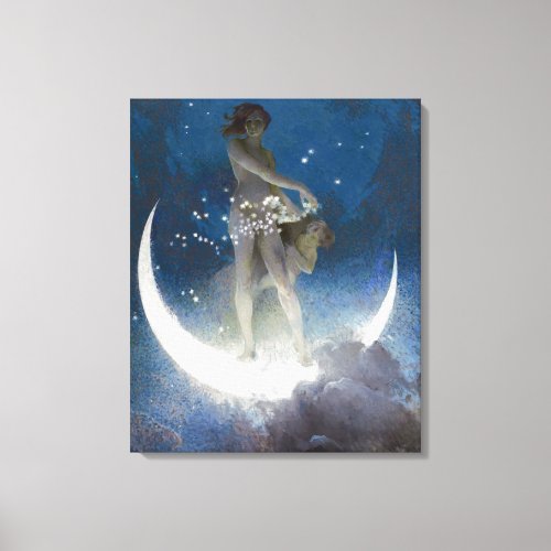 Luna Goddess at Night Scattering Stars Canvas Print