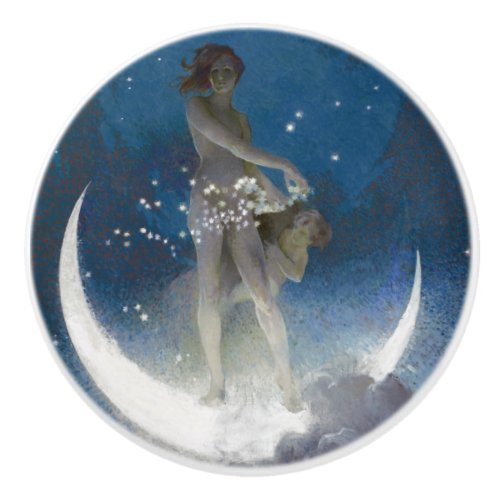 Luna Goddess at Night Scattering Stars Ceramic Knob