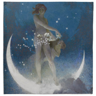 Luna Goddess at Night Scattering Stars Cloth Napkin