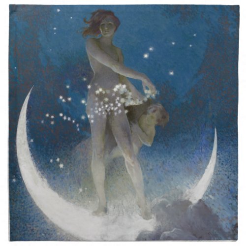 Luna Goddess at Night Scattering Stars Cloth Napkin