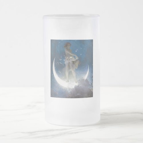 Luna Goddess at Night Scattering Stars Frosted Glass Beer Mug