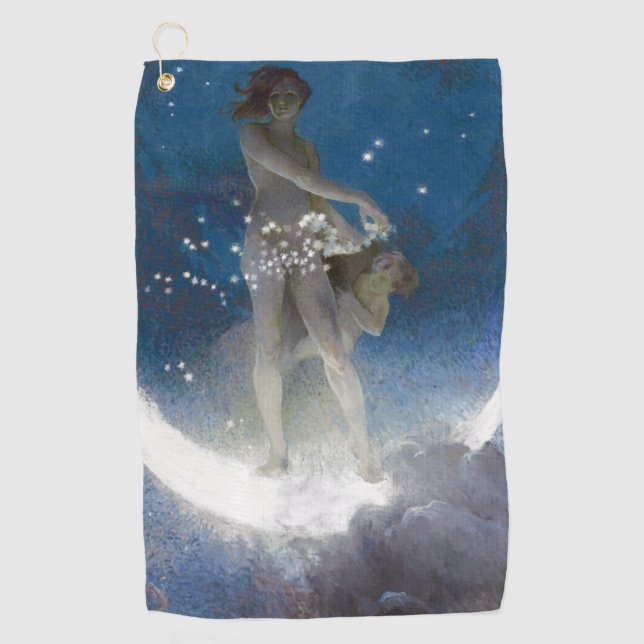 Luna Goddess at Night Scattering Stars Golf Towel (Front)