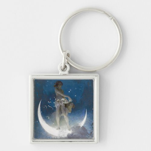 Luna Goddess at Night Scattering Stars Keychain