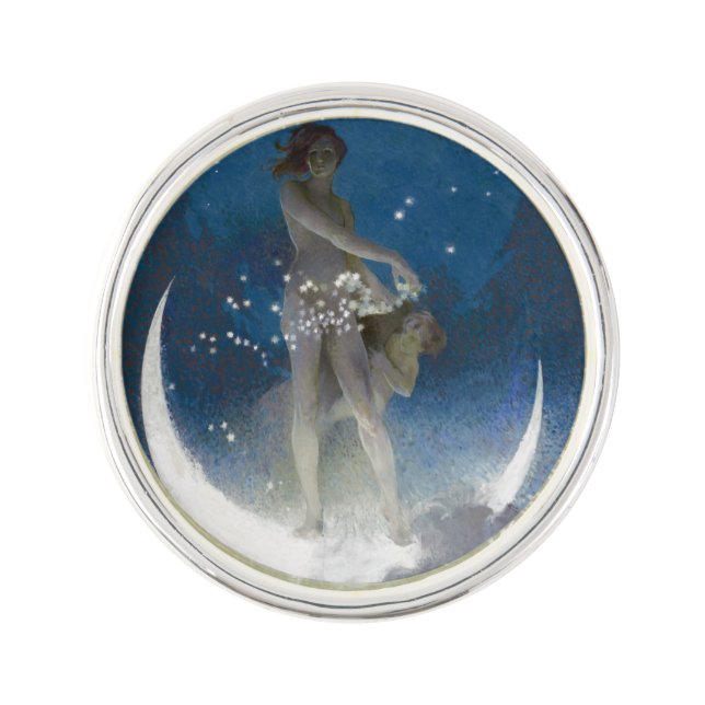 Luna Goddess at Night Scattering Stars Lapel Pin (Front)