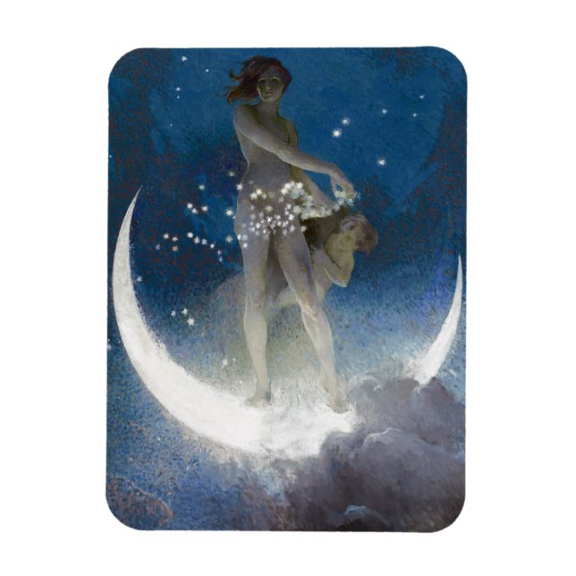 Luna Goddess at Night Scattering Stars Magnet (Vertical)