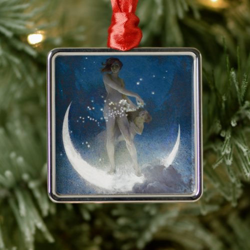 Luna Goddess at Night Scattering Stars Metal Ornament