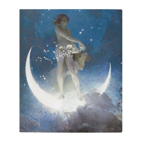 Luna Goddess at Night Scattering Stars Metal Print