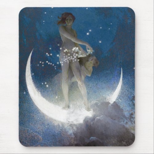 Luna Goddess at Night Scattering Stars Mouse Pad