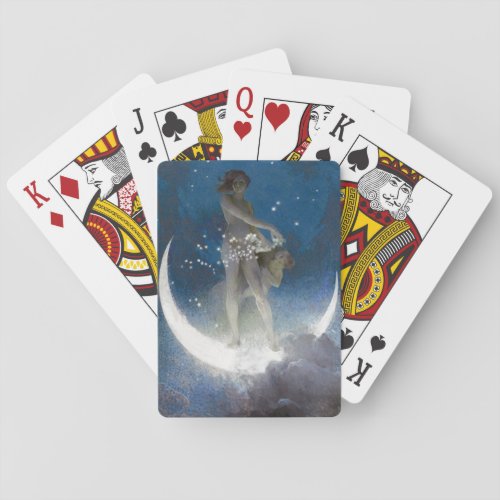 Luna Goddess at Night Scattering Stars Playing Cards