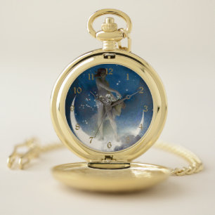Luna Goddess at Night Scattering Stars Pocket Watch